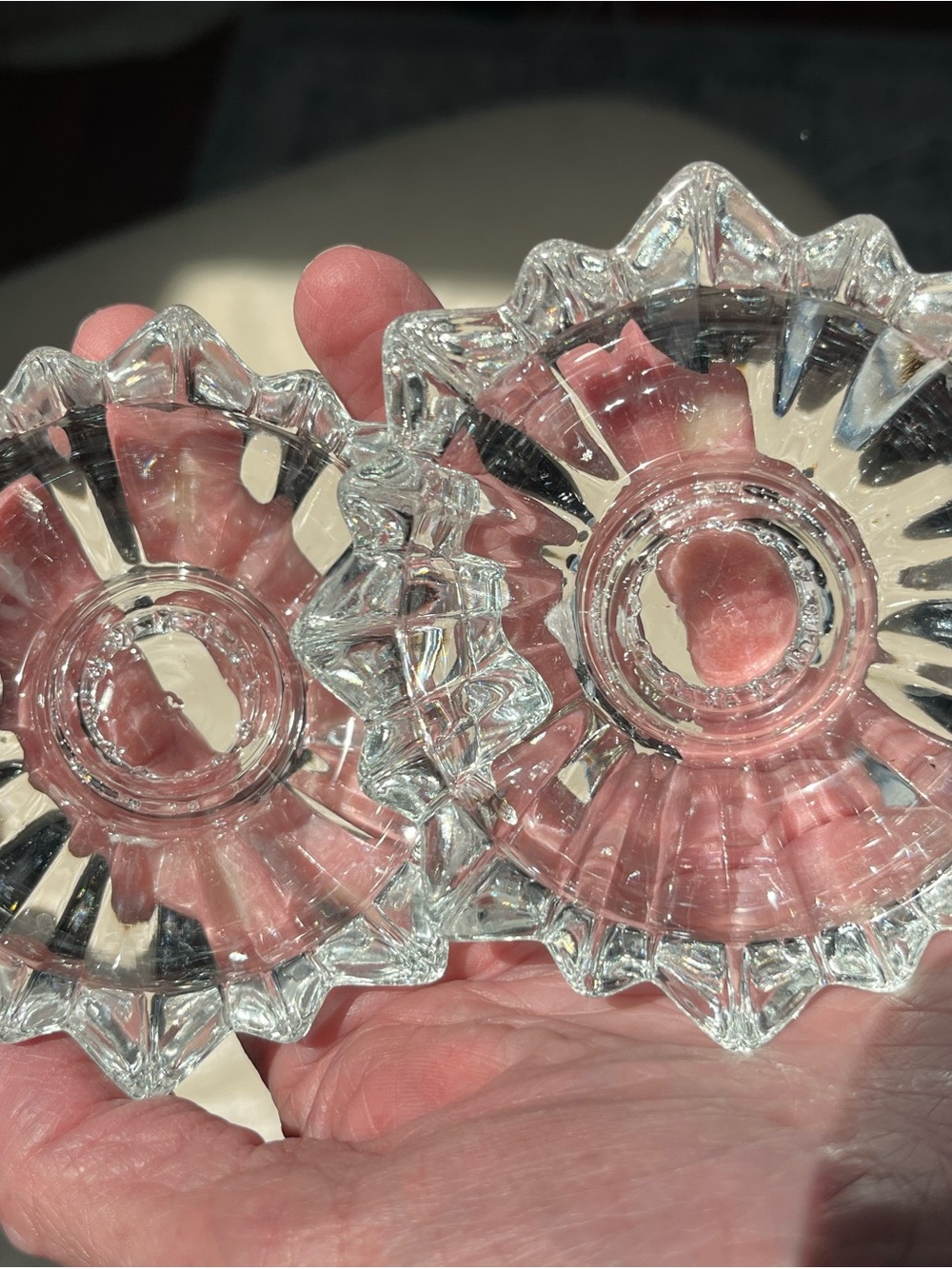 Clear crystal starburst Glass taper Candle Holders - Pair